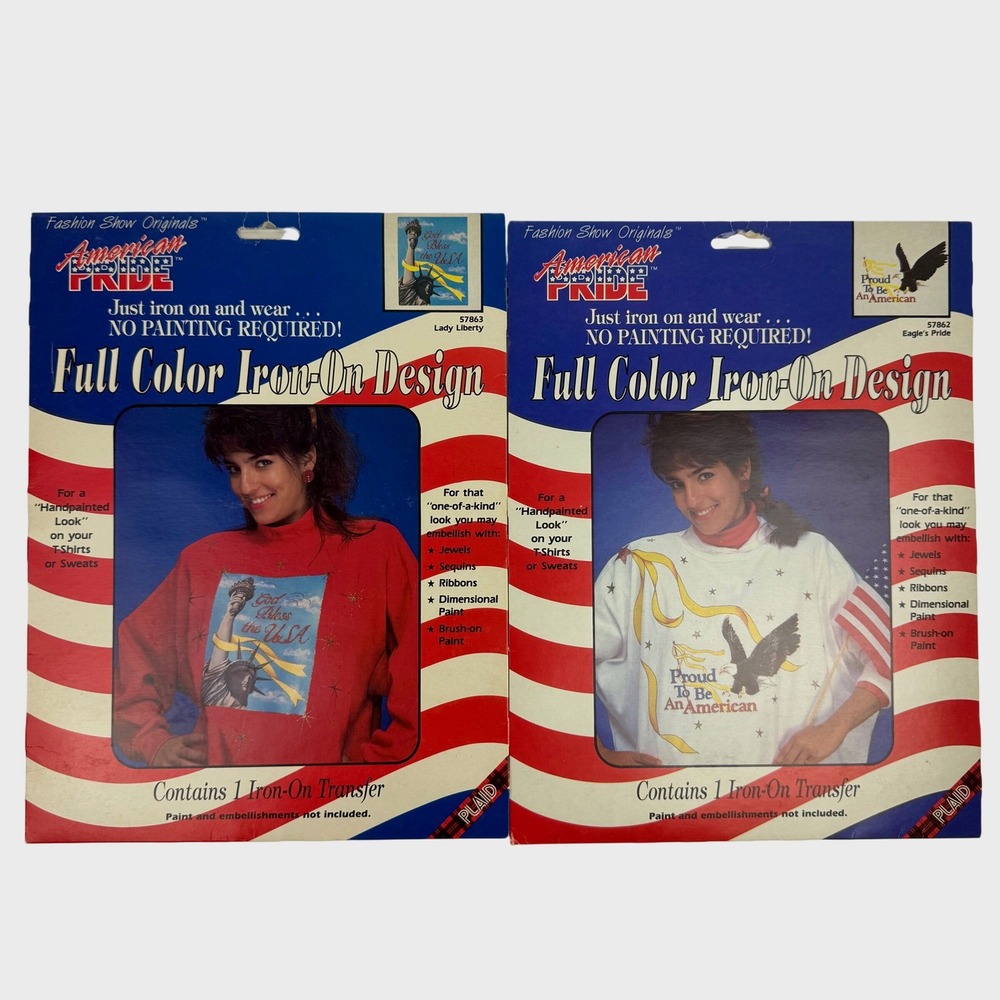 Vintage 1990‎ American Pride Iron On Transfers Lady Liberty Eagle Set of 2